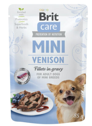 Brit Care Dog Mini Venison Fillets In Gravy - вологий корм з олениною та зеленню у соусі для дорослих собак малих та мініатюрних порід