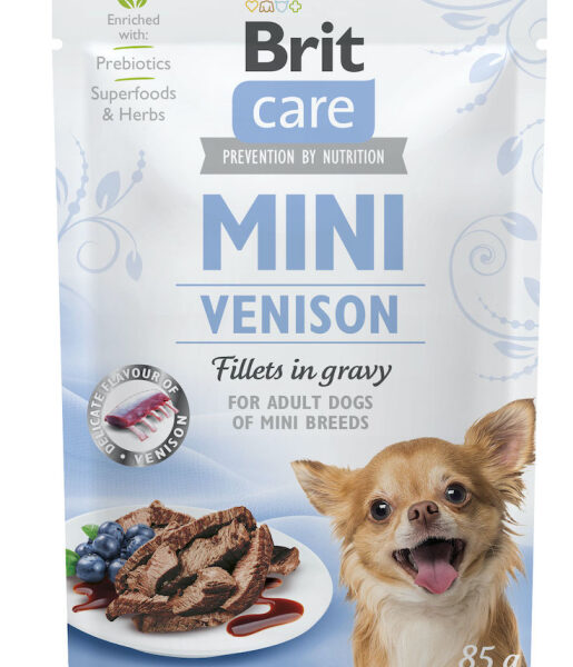 Brit Care Dog Mini Venison Fillets In Gravy - вологий корм з олениною та зеленню у соусі для дорослих собак малих та мініатюрних порід