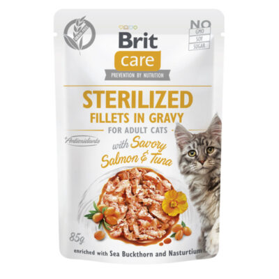 Brit Care Cat Sterilized Вологий корм для стерилізованих котів, філе в соусі з лососем і тунцем