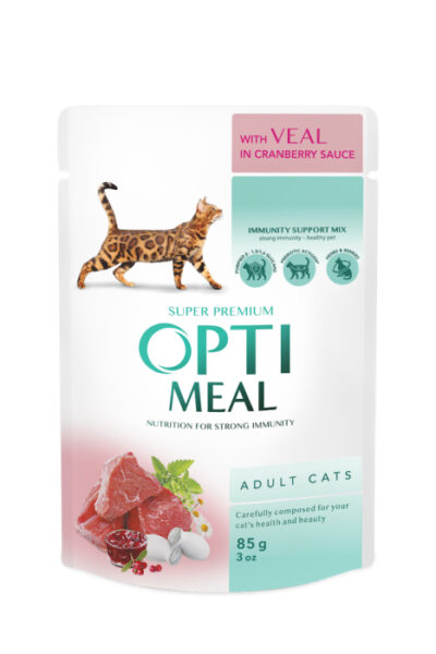 Optimeal Adult Cats Veal Cranberry sauce - вологий корм з телятиною у журавлинному соусі для дорослих котів