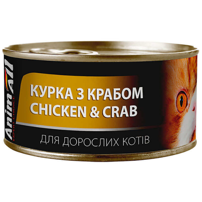 AnimAll Вологий корм для дорослих котів з куркою та крабом