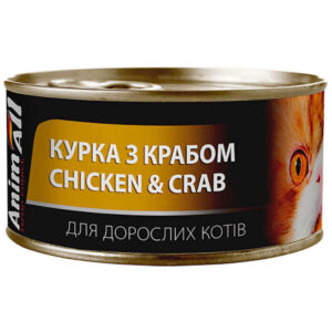 AnimAll Вологий корм для дорослих котів з куркою та крабом